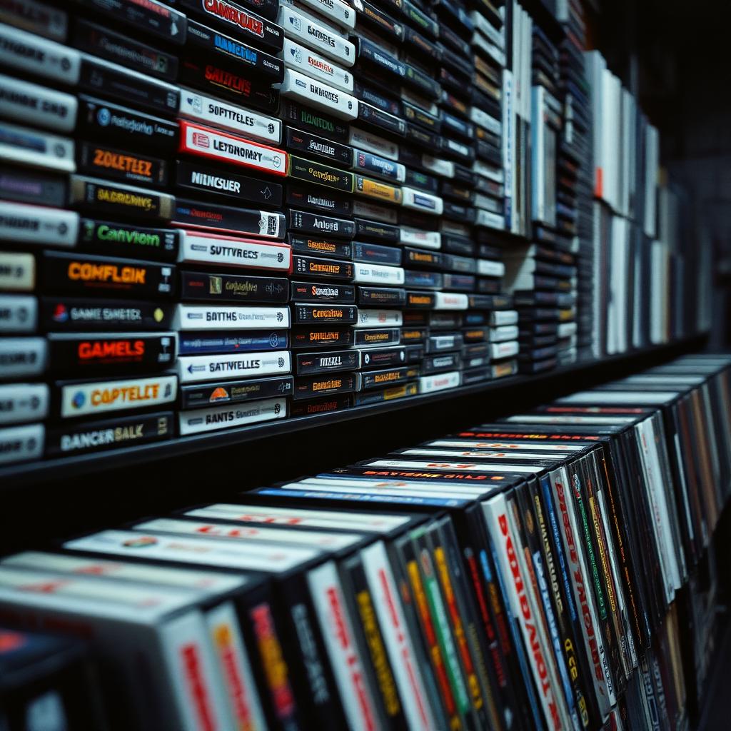 Rows of retro game cartridges and cases