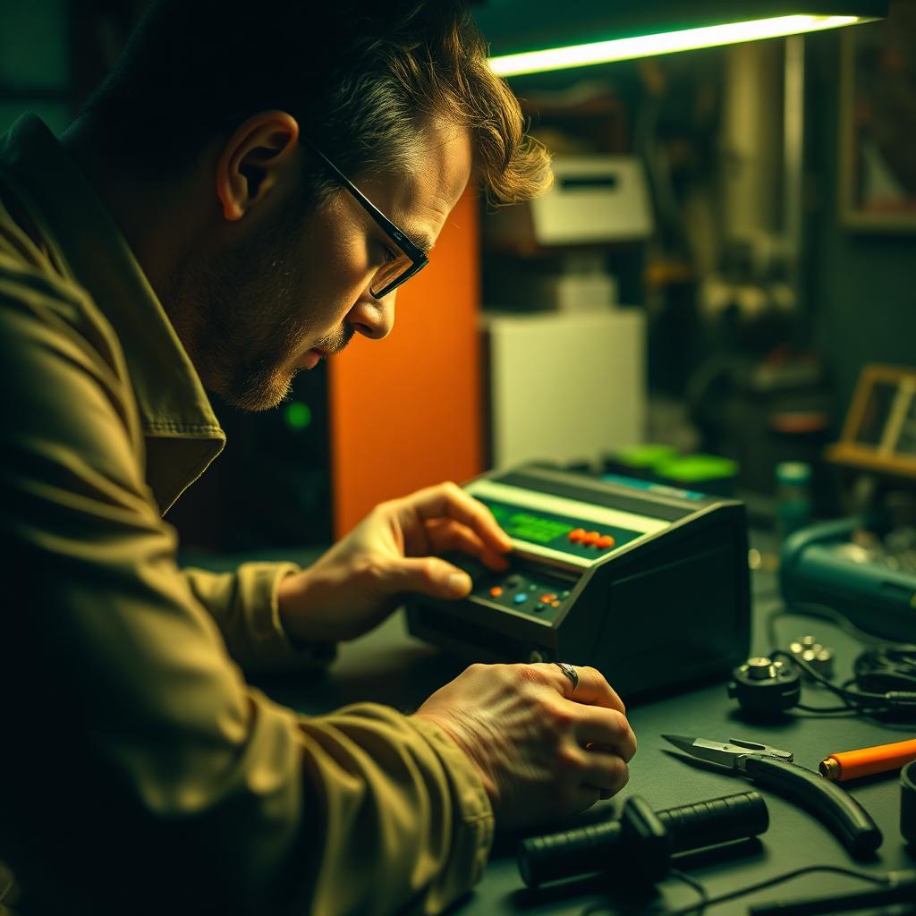 Technician repairing a vintage console